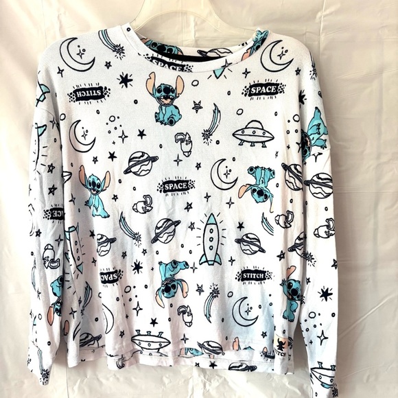 Disney Other - Disney Stitch Long Sleeve Pajama Top White Turquoise SZ L NWOT